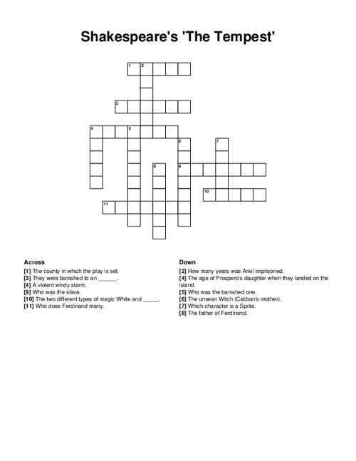 Shakespeare 39 s 39 The Tempest 39 Crossword Puzzle