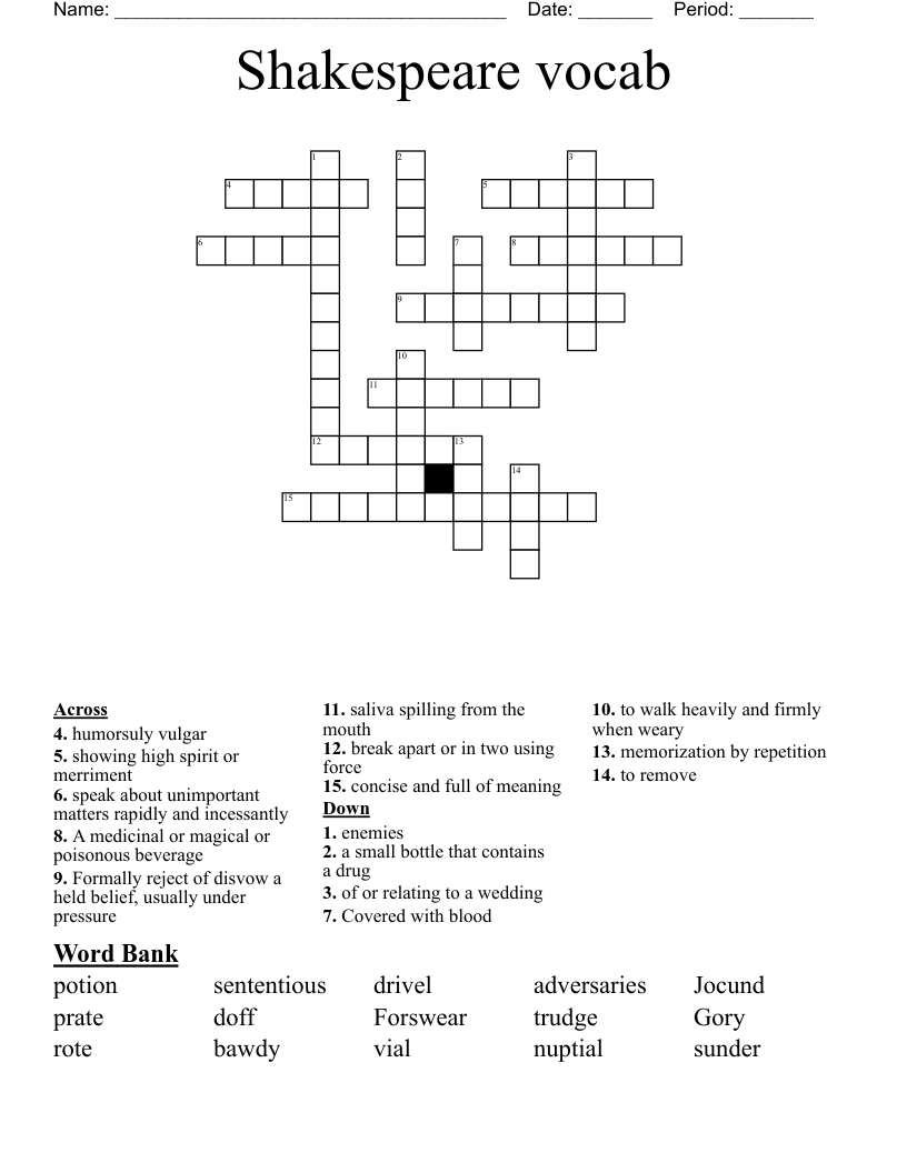 Shakespeare Vocab Crossword WordMint