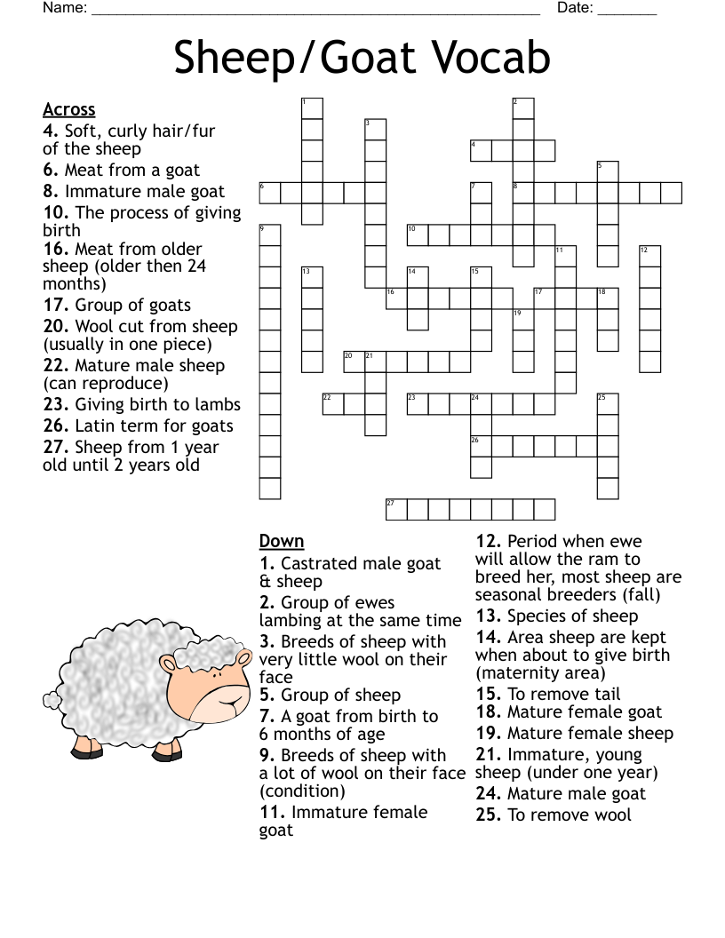 Sheep Goat Vocab Crossword WordMint