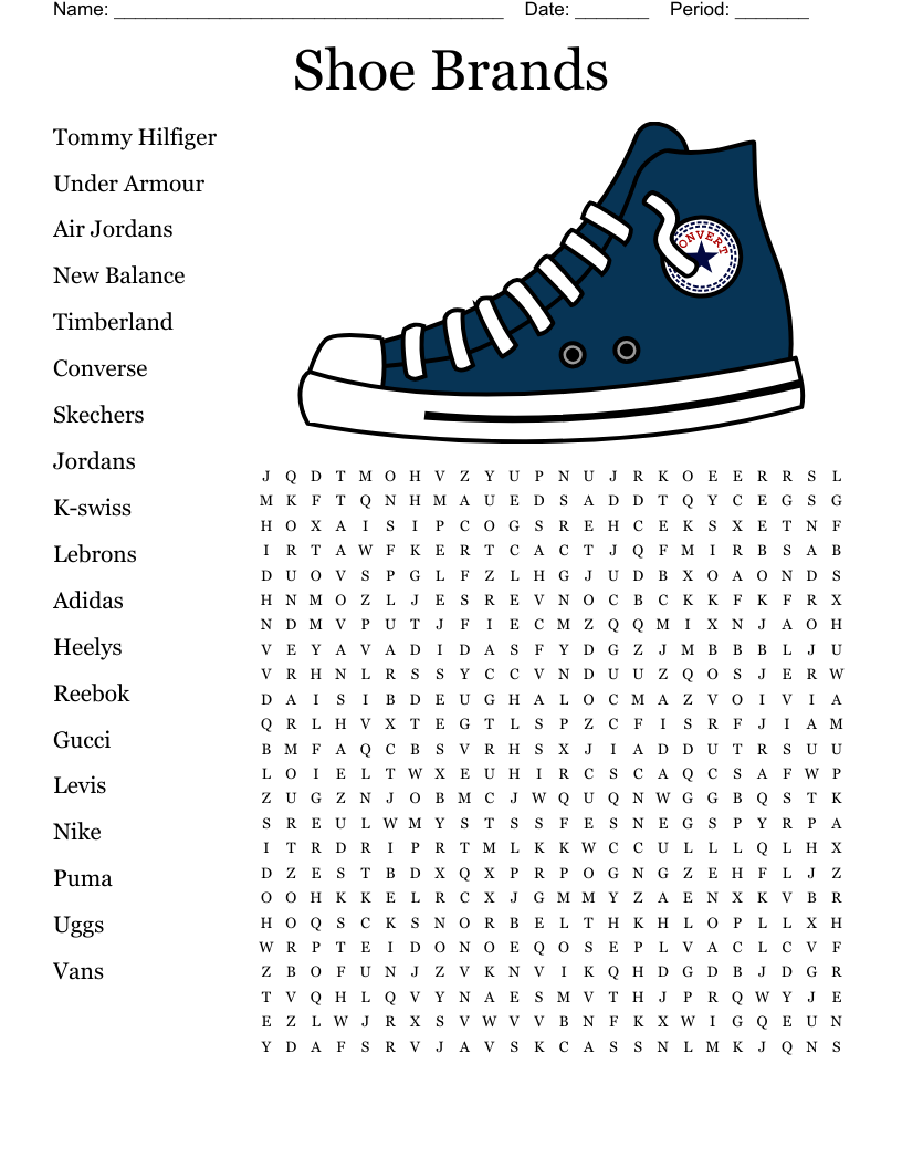Shoe Brands Word Search WordMint Shoe Brands Word Search WordMint
