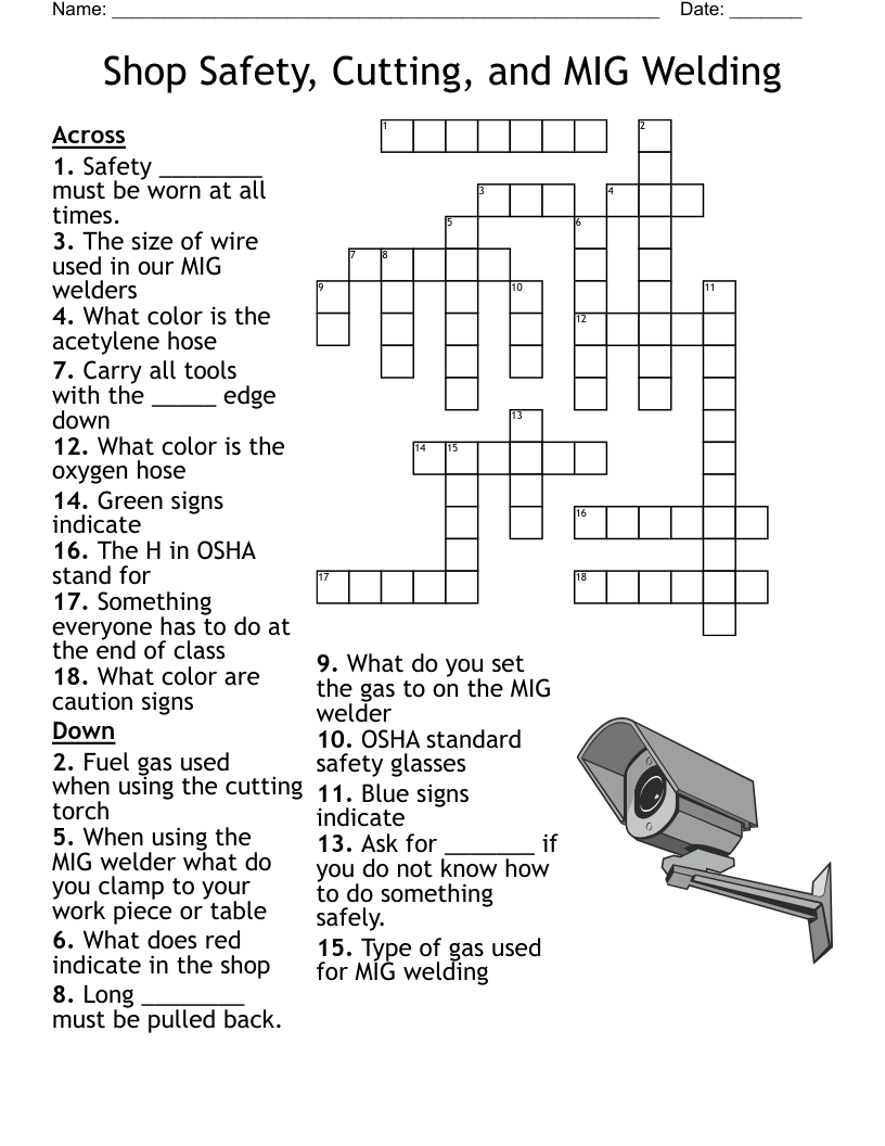 Shop Safety Cutting And MIG Welding Crossword WordMint