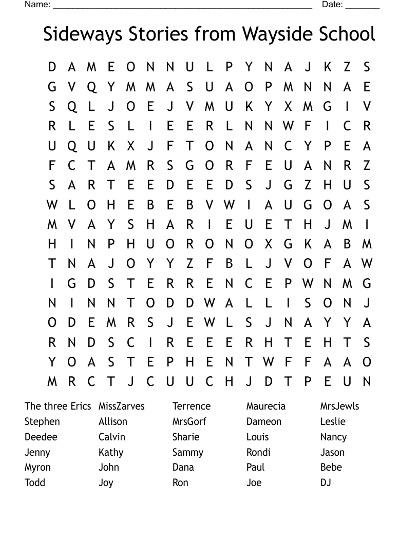 Sideways Stories From Wayside School Word Search WordMint Sideways Stories From Wayside School Word Search WordMint