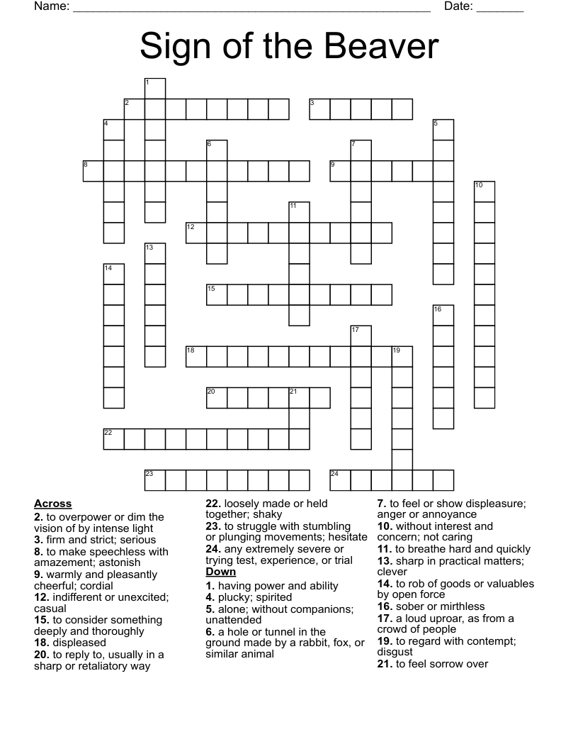Sign Of The Beaver Crossword WordMint