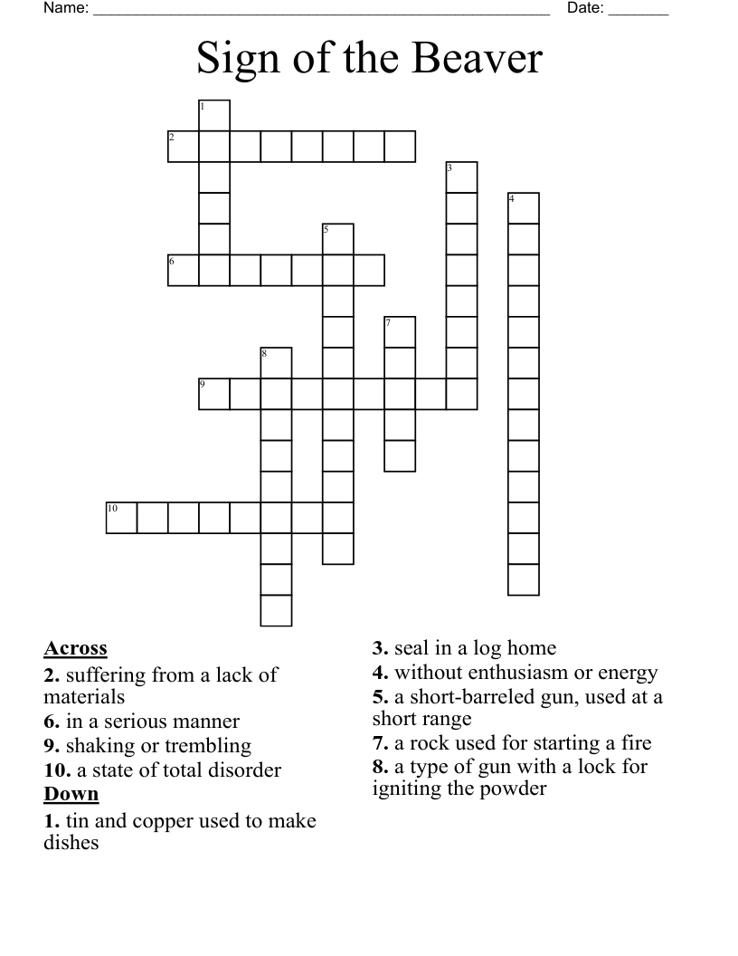 Sign Of The Beaver Crossword WordMint Sign Of The Beaver Crossword WordMint