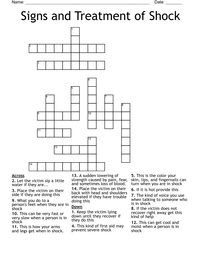 Signs And Treatment Of Shock Crossword WordMint