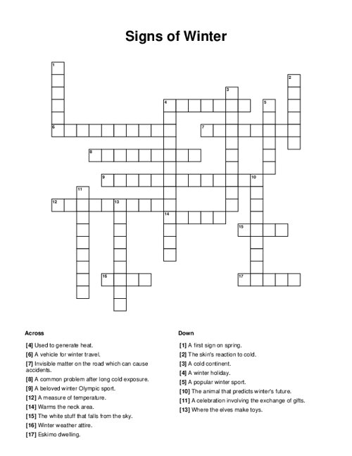 Signs Of Winter Crossword Puzzle