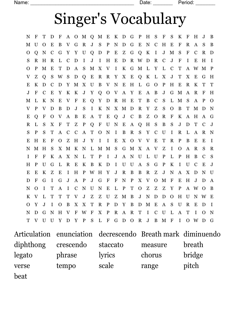 Singer s Vocabulary Word Search WordMint Singer s Vocabulary Word Search WordMint