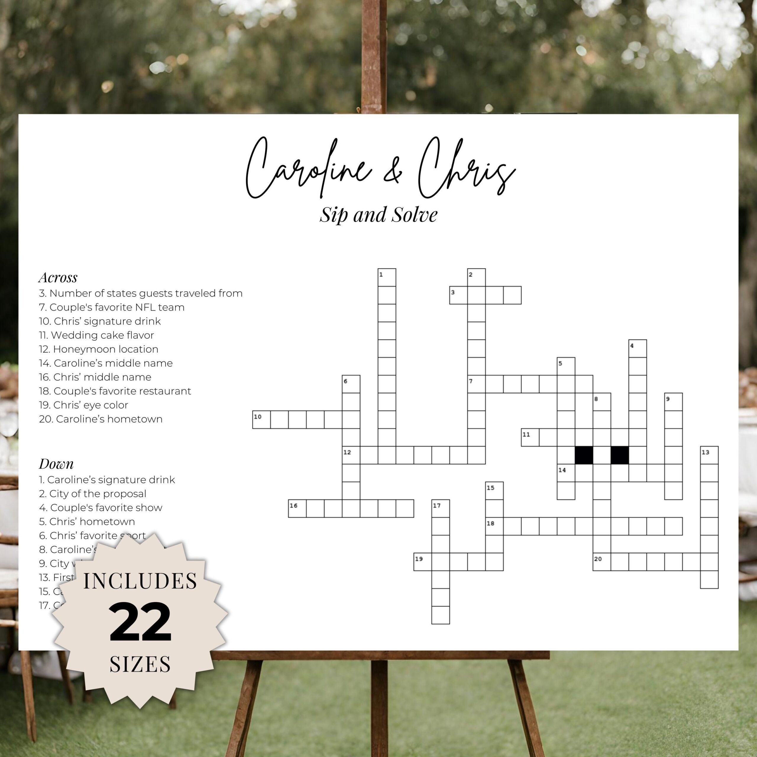Sip And Solve Wedding Crossword Bridal Shower Crossword Puzzle Game Custom Puzzle Wedding Games Cocktail Hour Wedding Shower Games DIY Etsy