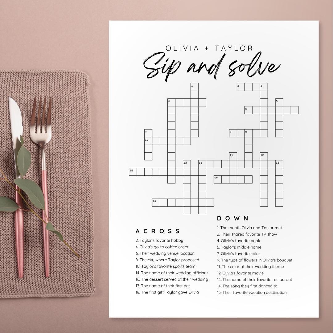 Sip And Solve Wedding Crossword Puzzle DIY Template With Instructions Etsy Sip And Solve Wedding Crossword Puzzle DIY Template With Instructions Etsy