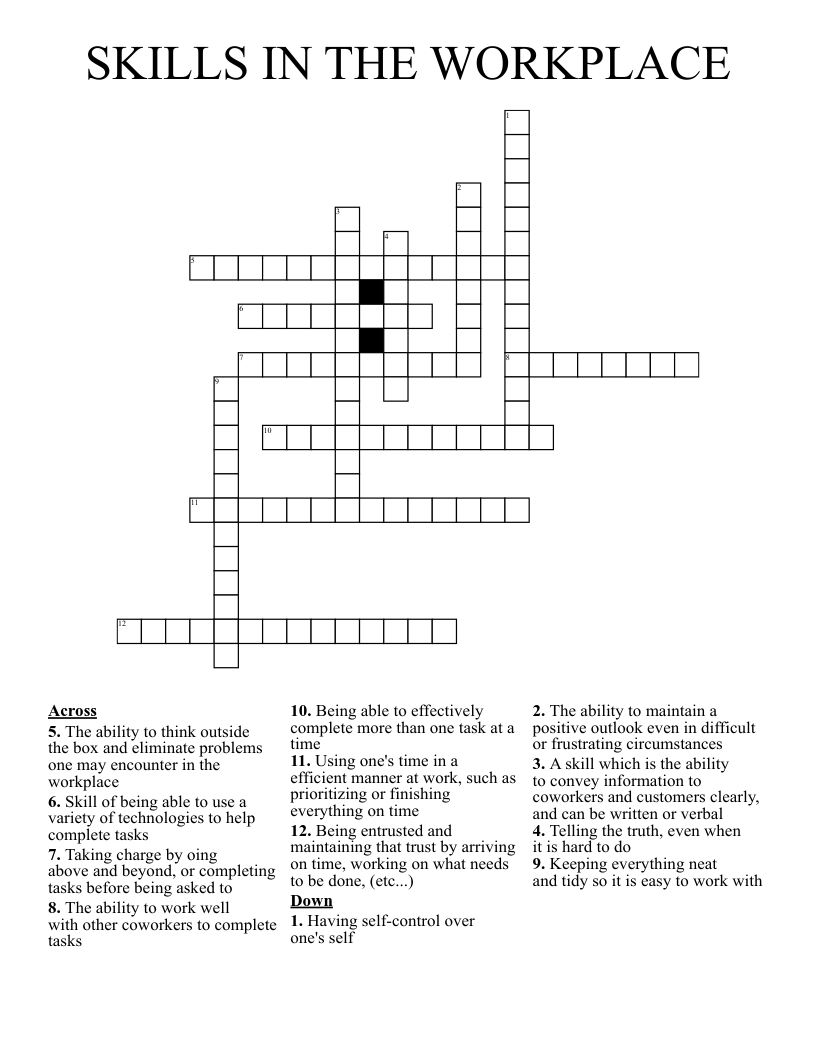 SKILLS IN THE WORKPLACE Crossword WordMint