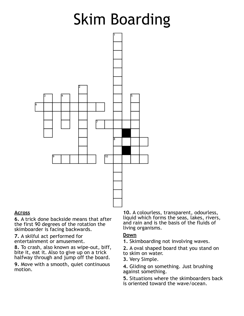 Skim Boarding Crossword WordMint