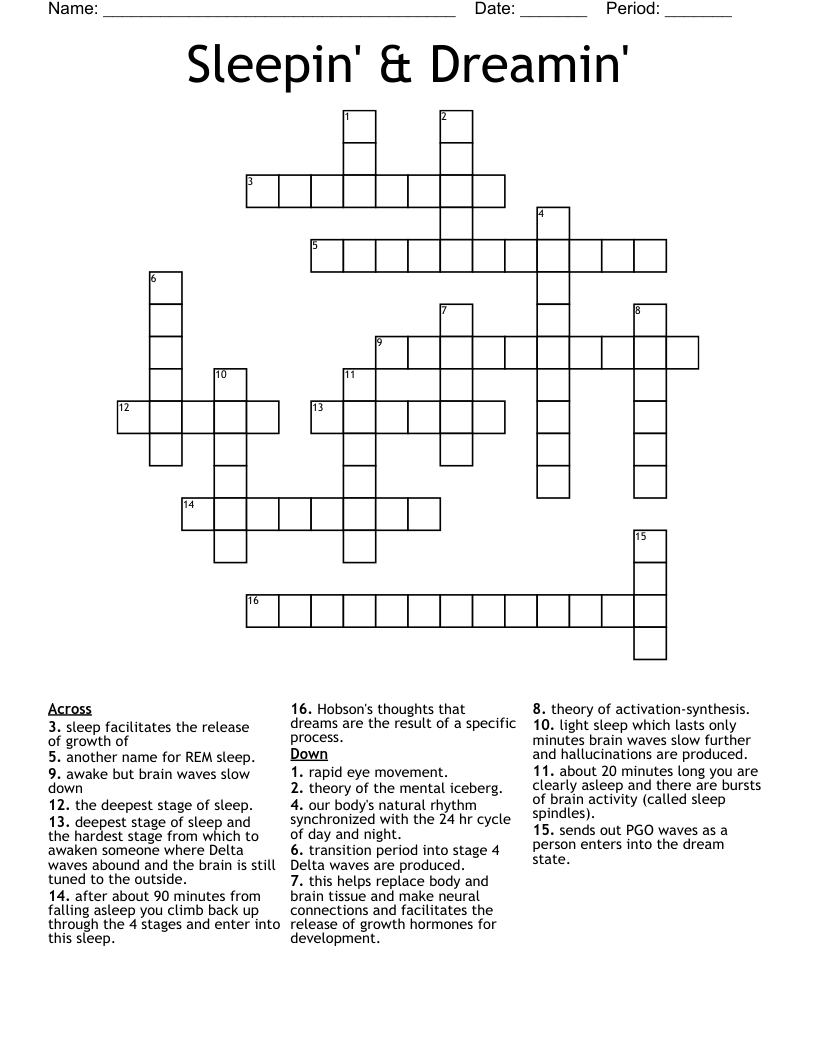 Sleepin Dreamin Crossword WordMint Sleepin Dreamin Crossword WordMint