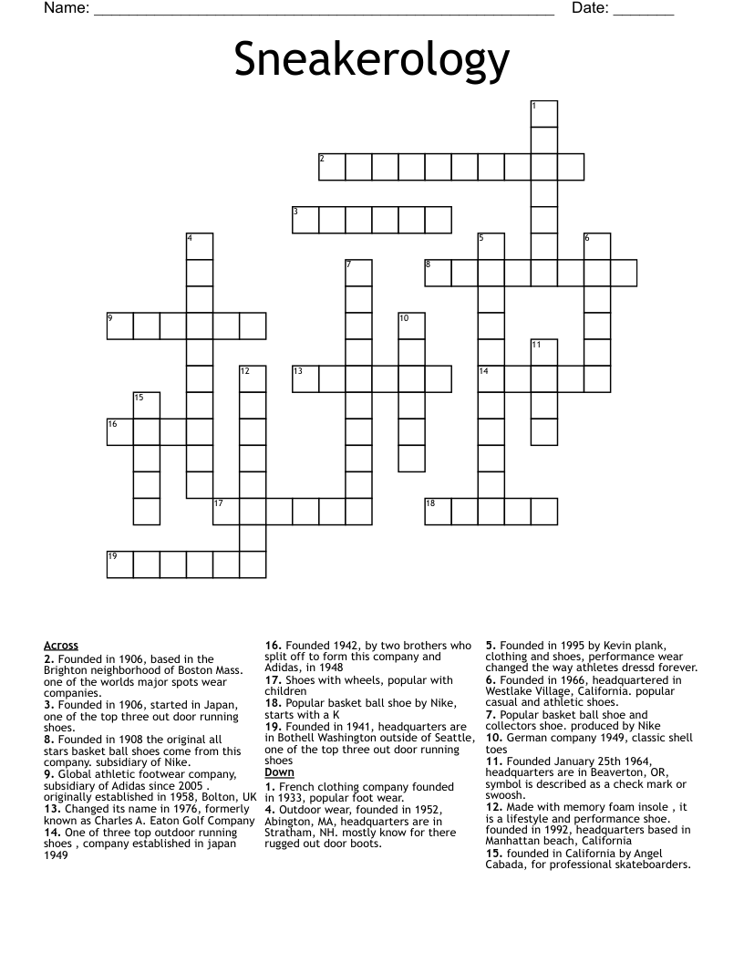 Sneakerology Crossword WordMint