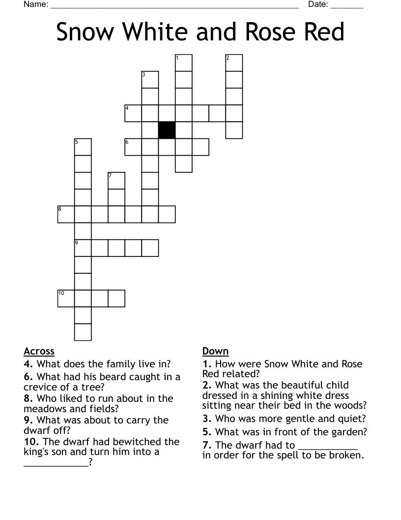 Snow White And Rose Red Crossword WordMint