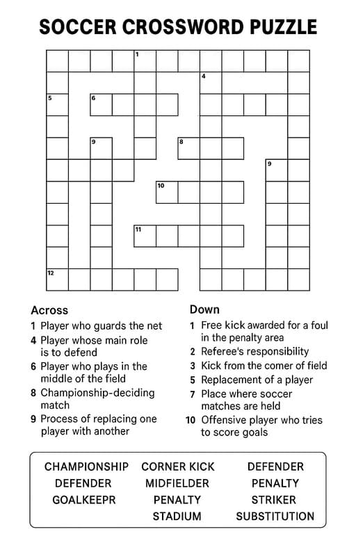 Soccer Crossword Puzzles Difficult Free Download And Print For You Soccer Crossword Puzzles Difficult Free Download And Print For You