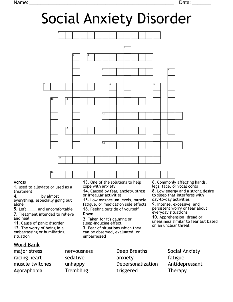 Social Anxiety Disorder Crossword WordMint Social Anxiety Disorder Crossword WordMint