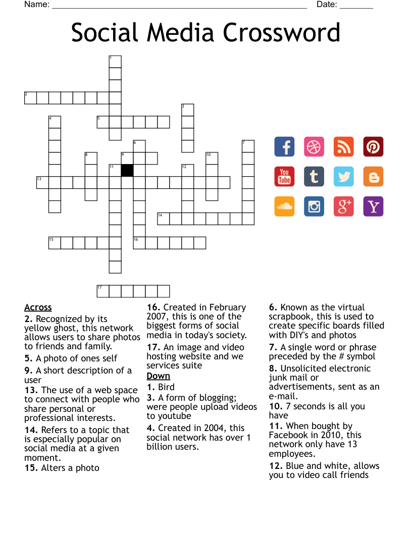 Social Media Crossword WordMint