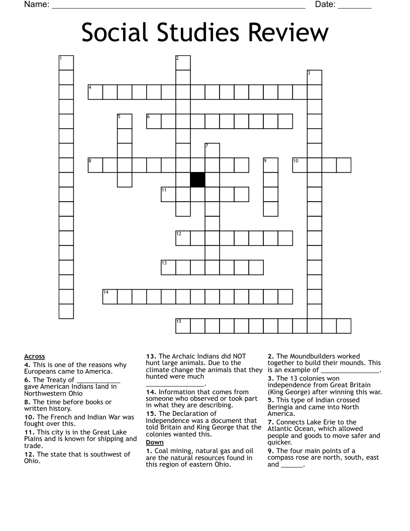 Social Studies Review Crossword WordMint Social Studies Review Crossword WordMint