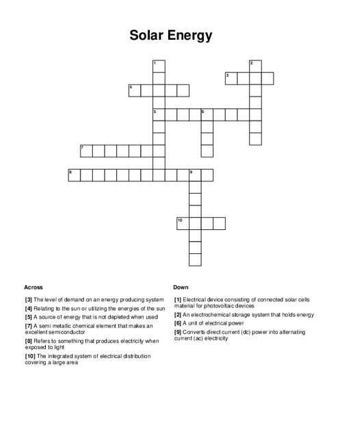 Solar Energy Crossword Puzzle