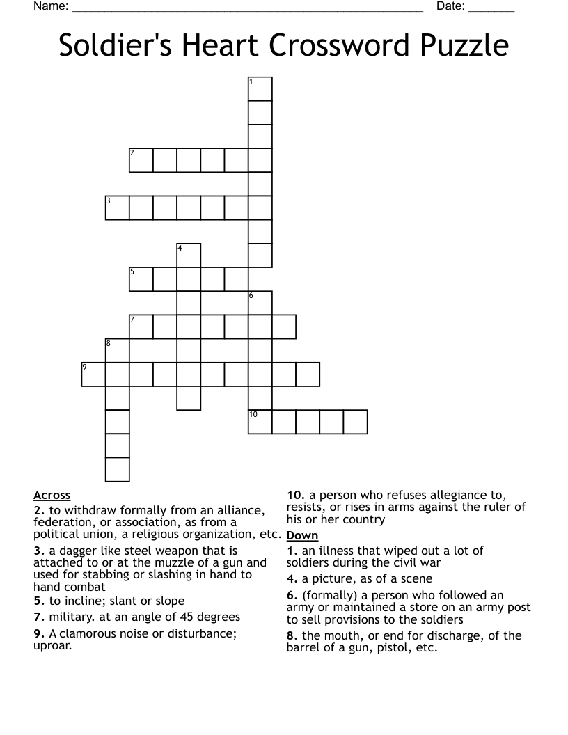 Soldier s Heart Crossword Puzzle WordMint