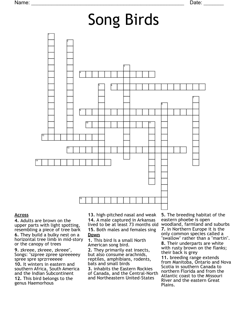 Songbird Crossword Clue 5 Letters Letters