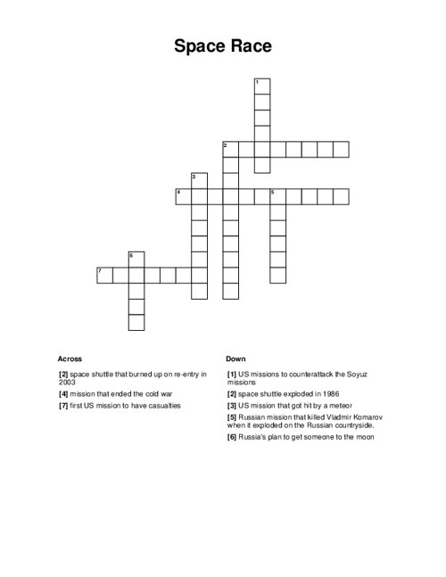 Space Race Crossword Puzzle Space Race Crossword Puzzle