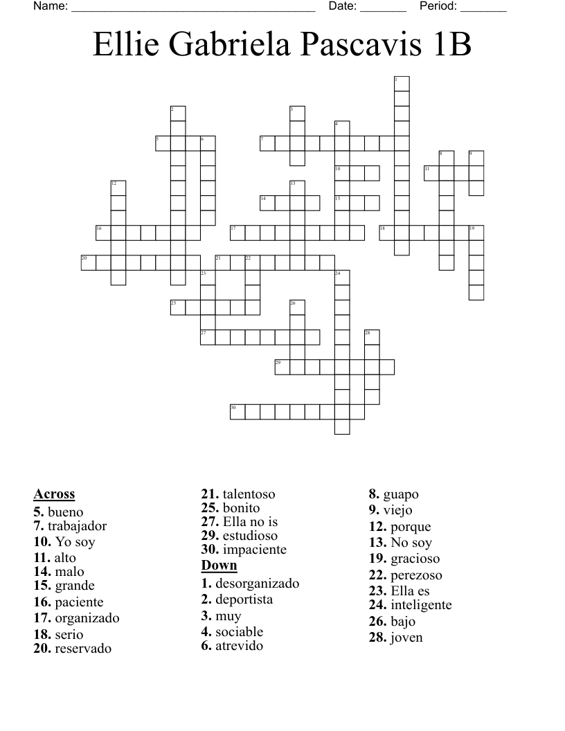 Spanish 2 Crossword WordMint Spanish 2 Crossword WordMint