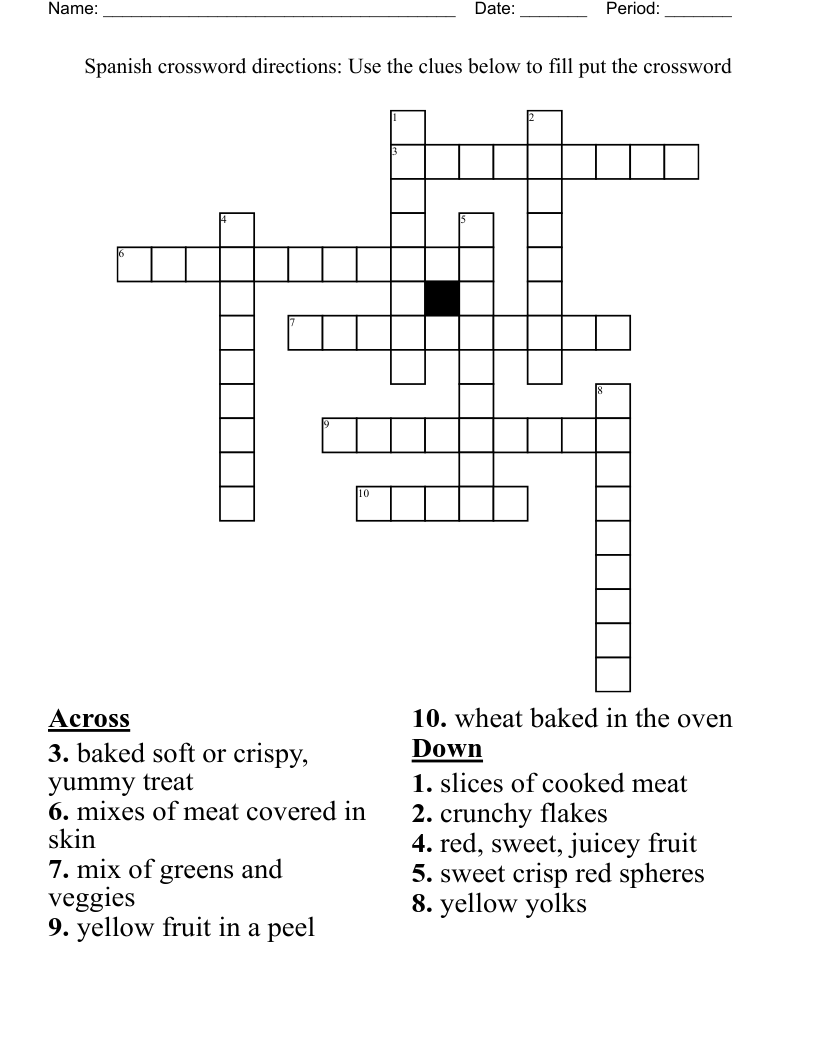 Spanish Crossword Directions Use The Clues Below To Fill Put The Crossword WordMint