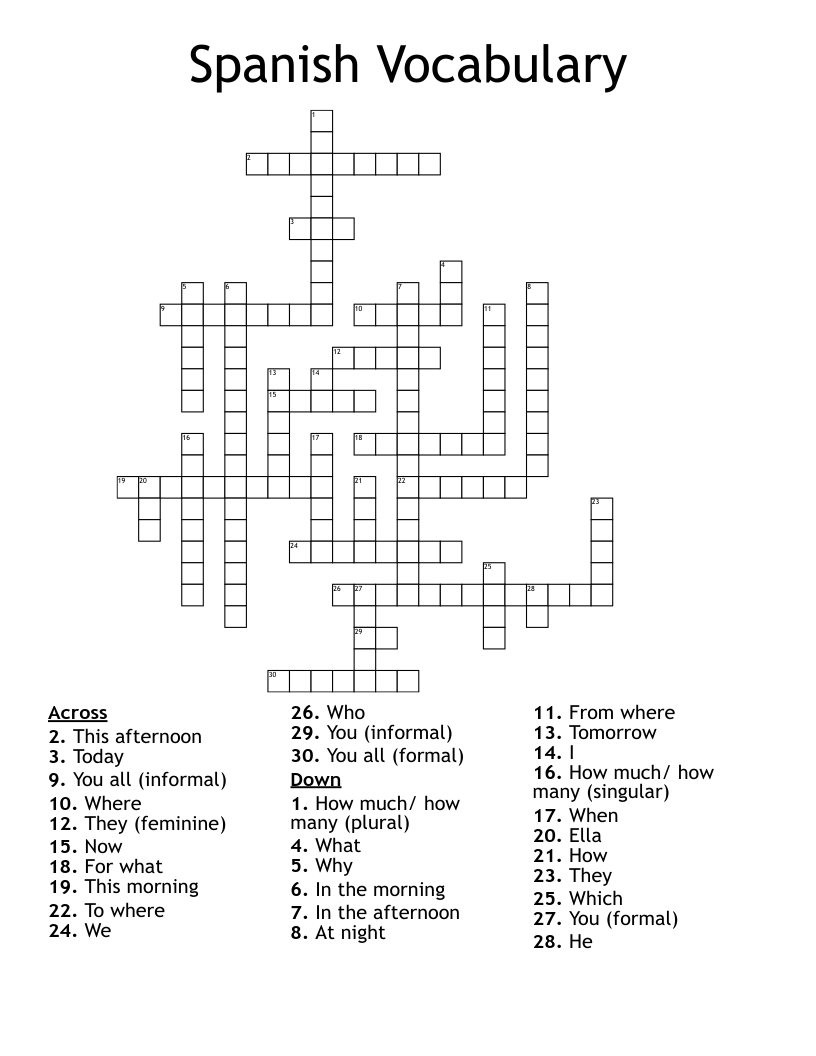 Spanish Crossword Puzzle WordMint
