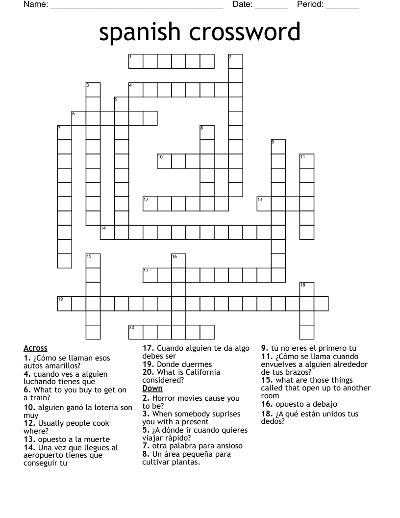 Spanish Crossword WordMint Spanish Crossword WordMint