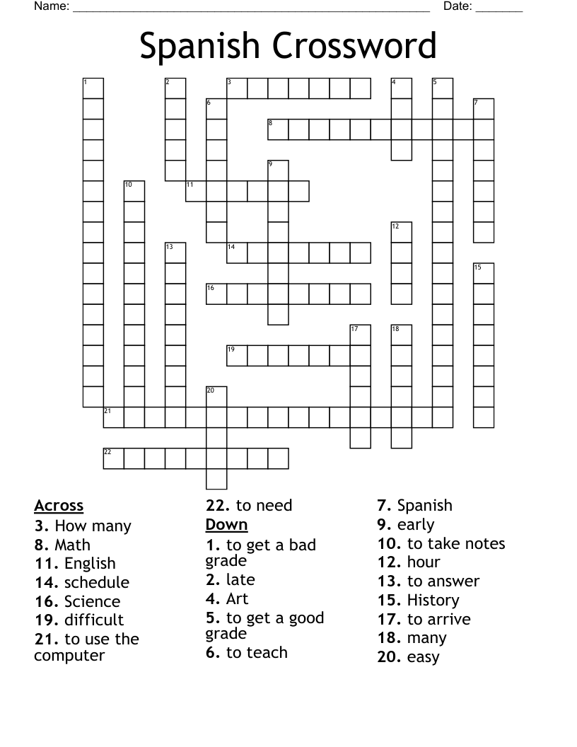 Spanish Crossword WordMint Spanish Crossword WordMint