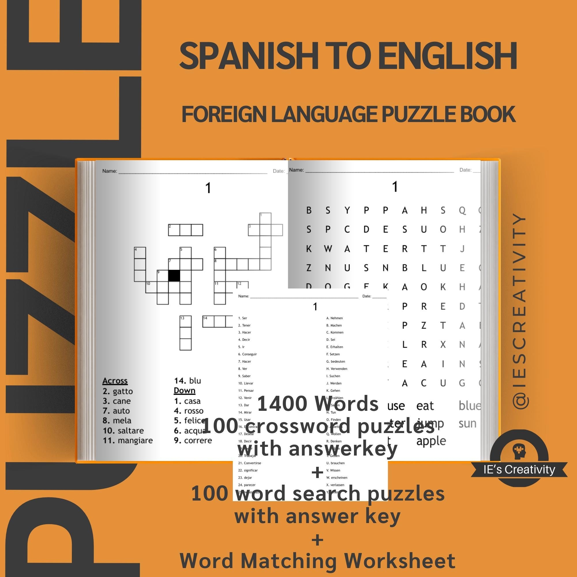 Spanish English Learning Puzzles Crossword Word Search Sudoku digital PDF Etsy Sweden