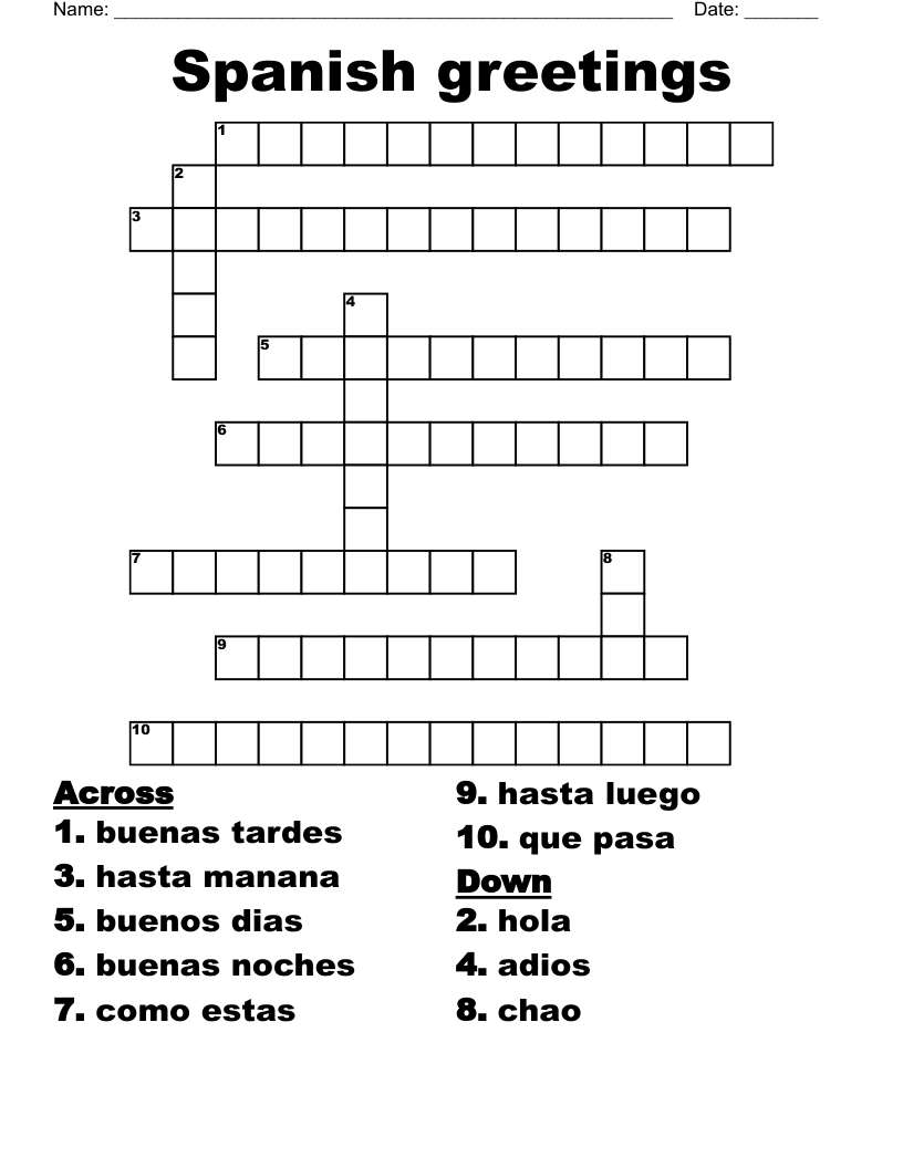 Spanish Greetings Crossword WordMint Spanish Greetings Crossword WordMint