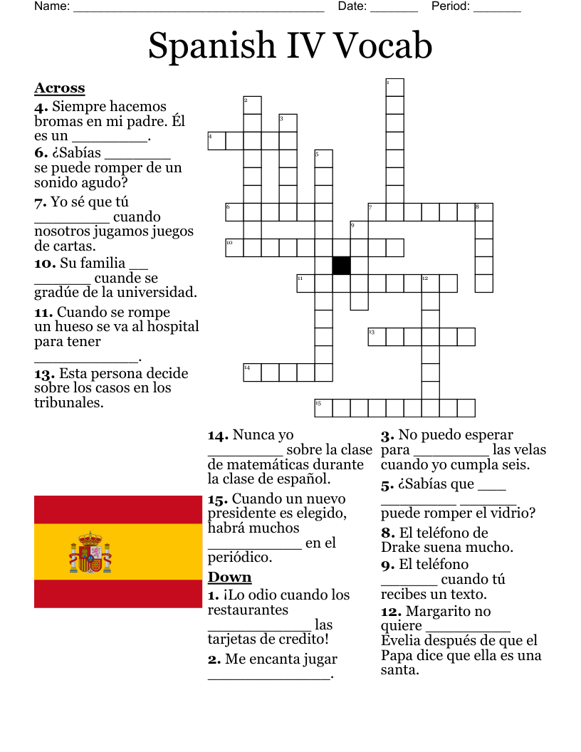 Spanish IV Vocab Crossword WordMint