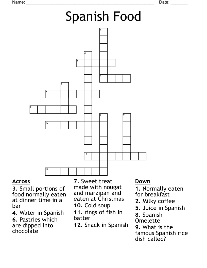 Spanish Rice Dish Crossword Puzzle Clue Deann Malik 39 s Crossword Puzzles