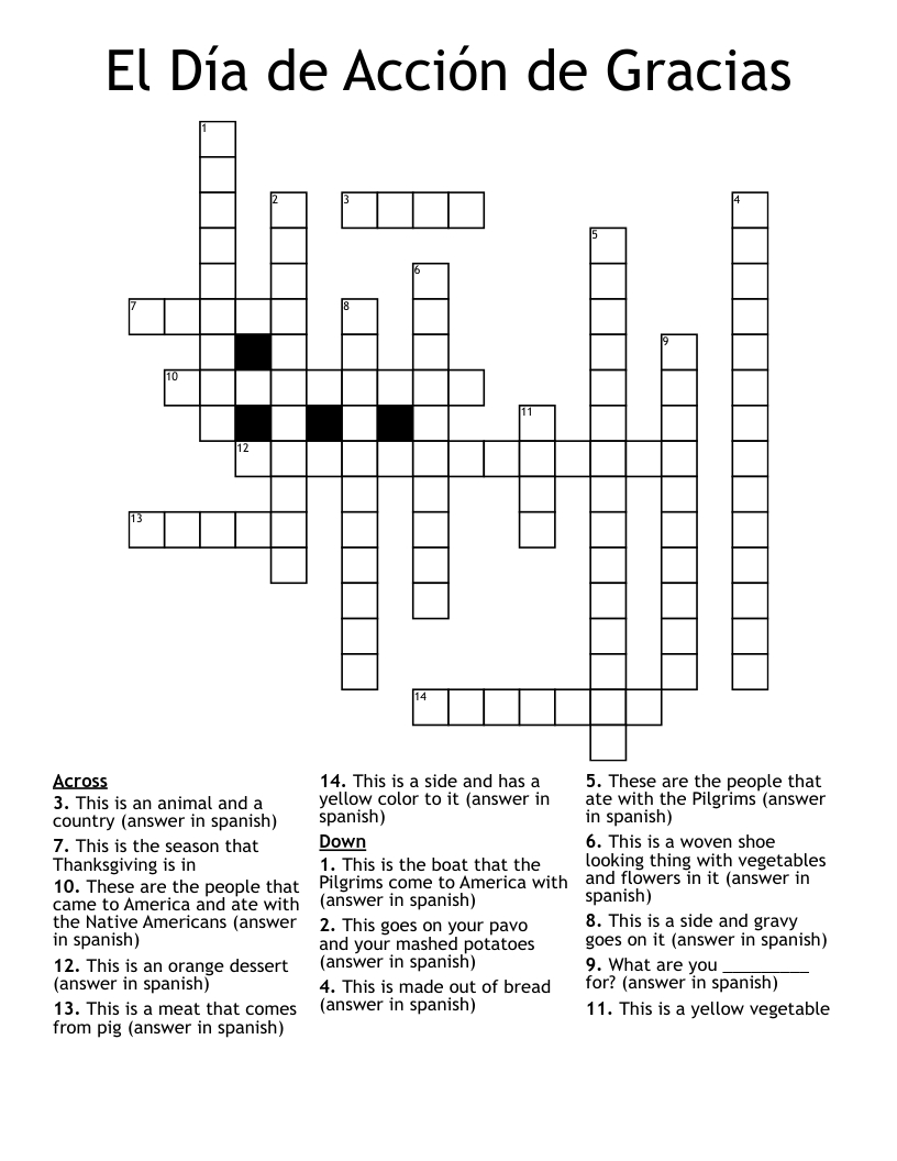 Spanish Thanksgiving Crossword Puzzle Answers Sally Crossword Puzzles Spanish Thanksgiving Crossword Puzzle Answers Sally Crossword Puzzles
