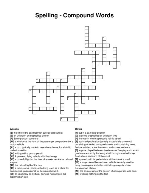 Spelling Compound Words Crossword Puzzle