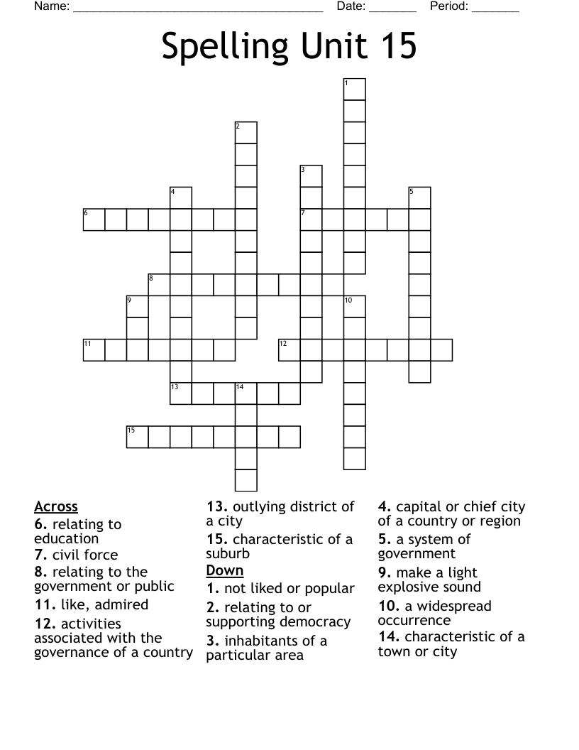 Spelling Unit 15 Crossword WordMint