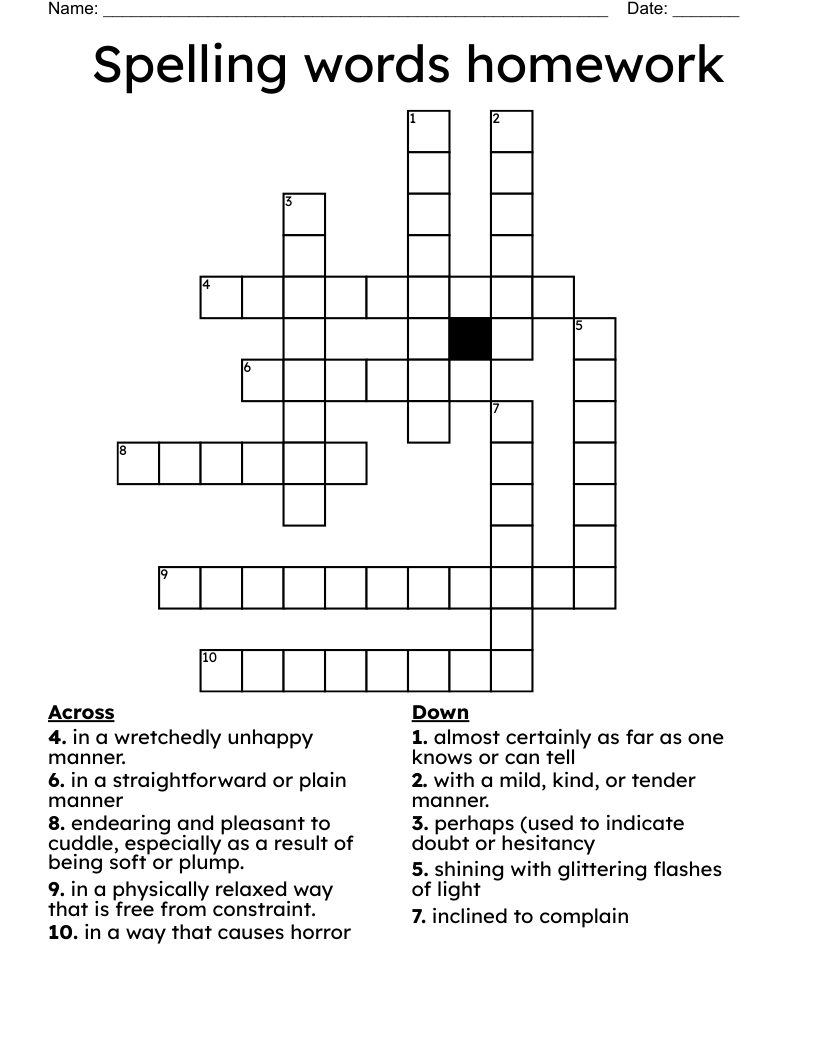 Spelling Words Homework Crossword WordMint