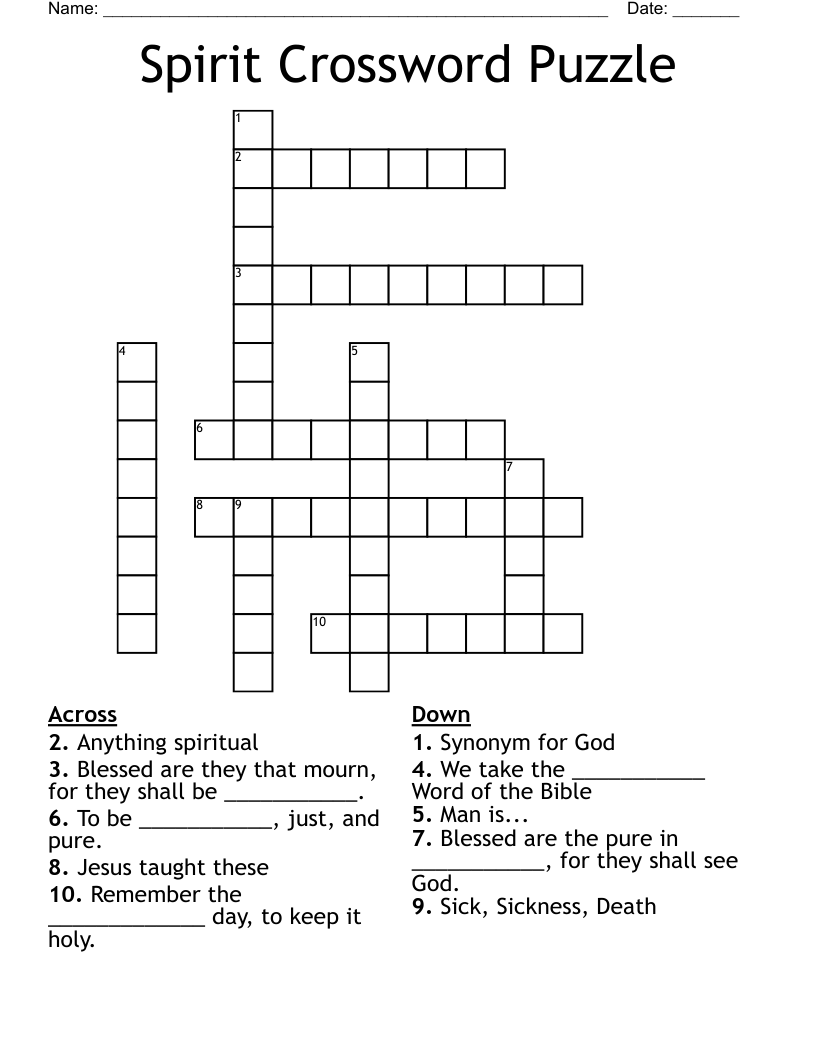 Spirit Crossword Puzzle WordMint