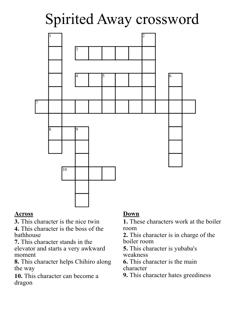 Spirited Away Crossword WordMint