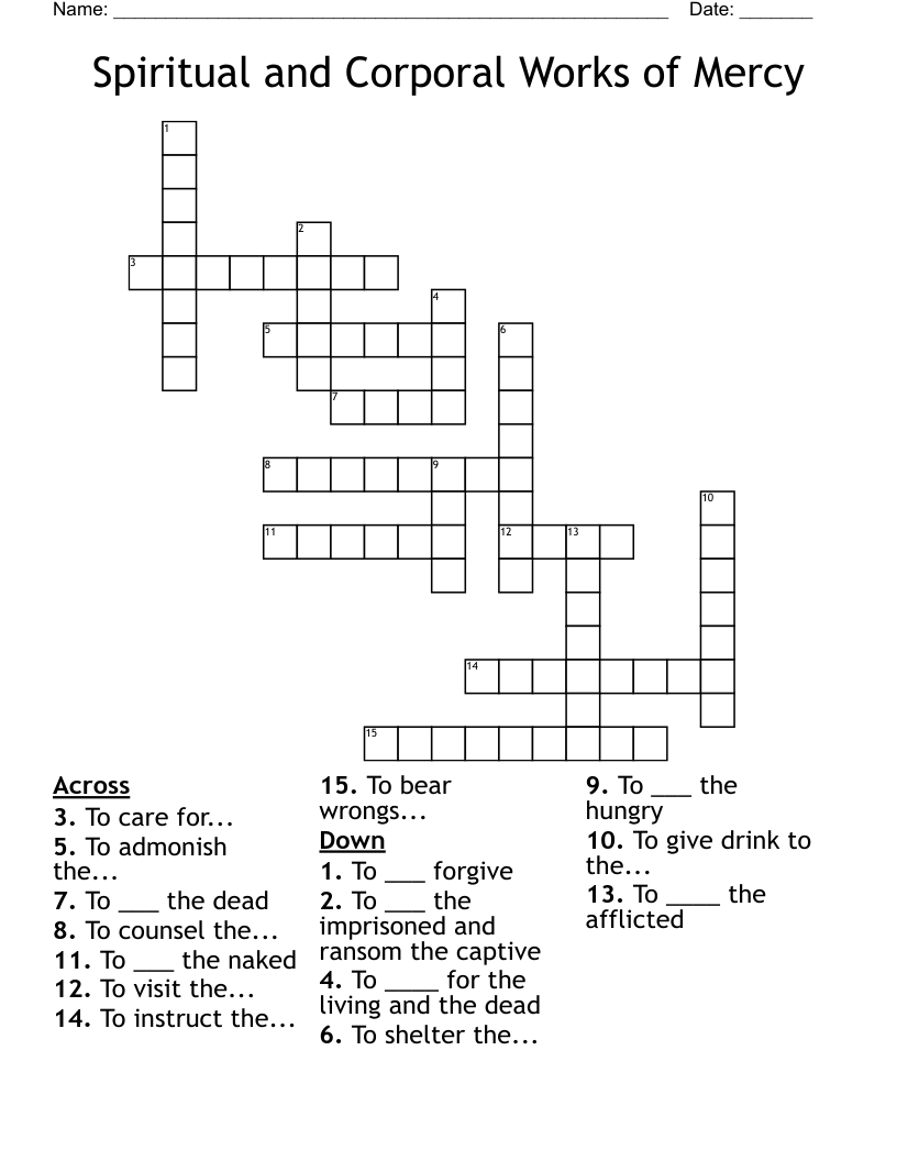 Spiritual And Corporal Works Of Mercy Crossword WordMint