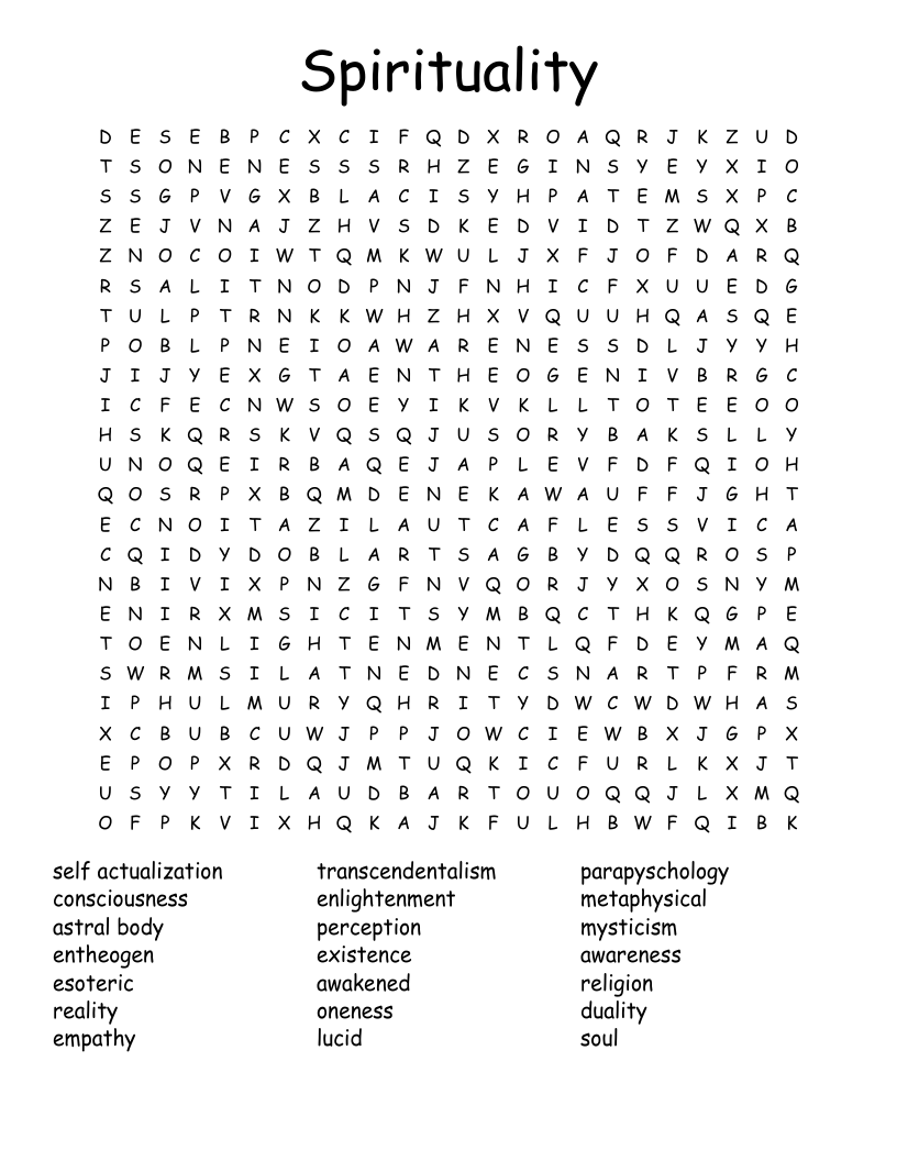 Spirituality Word Search WordMint Spirituality Word Search WordMint