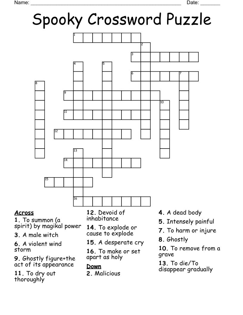 Spooky Crossword Puzzle WordMint Spooky Crossword Puzzle WordMint