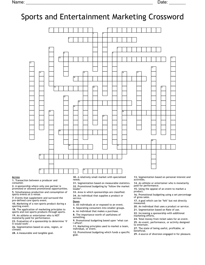 Sports And Entertainment Marketing Crossword WordMint
