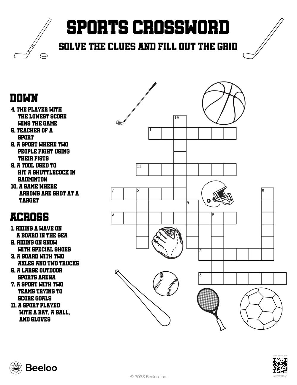 Sports Crossword Beeloo Printable Crafts And Activities For Kids