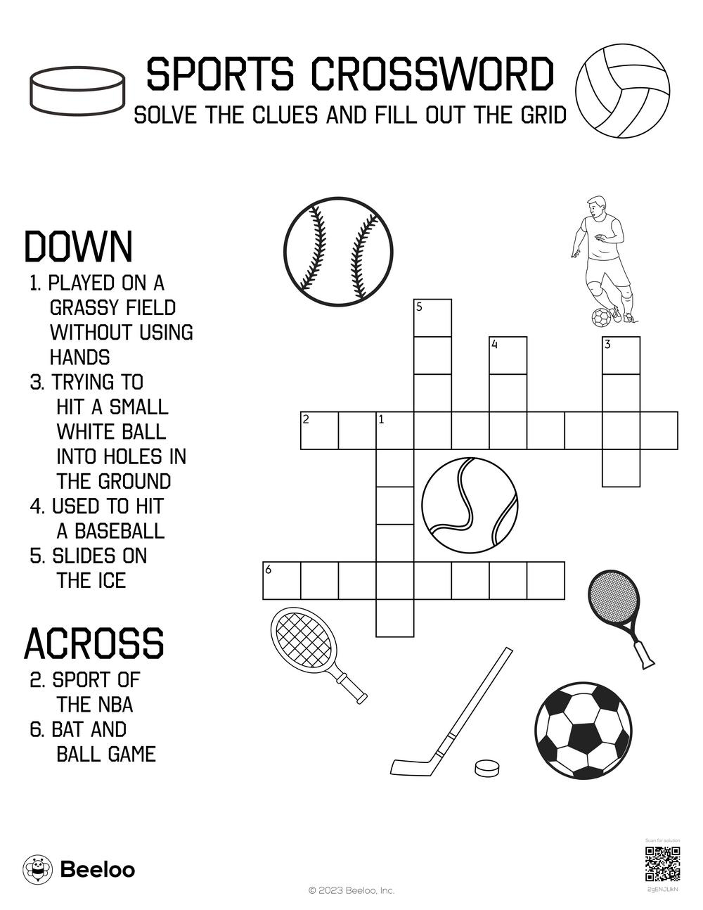 Sports Crossword Beeloo Printable Crafts And Activities For Kids