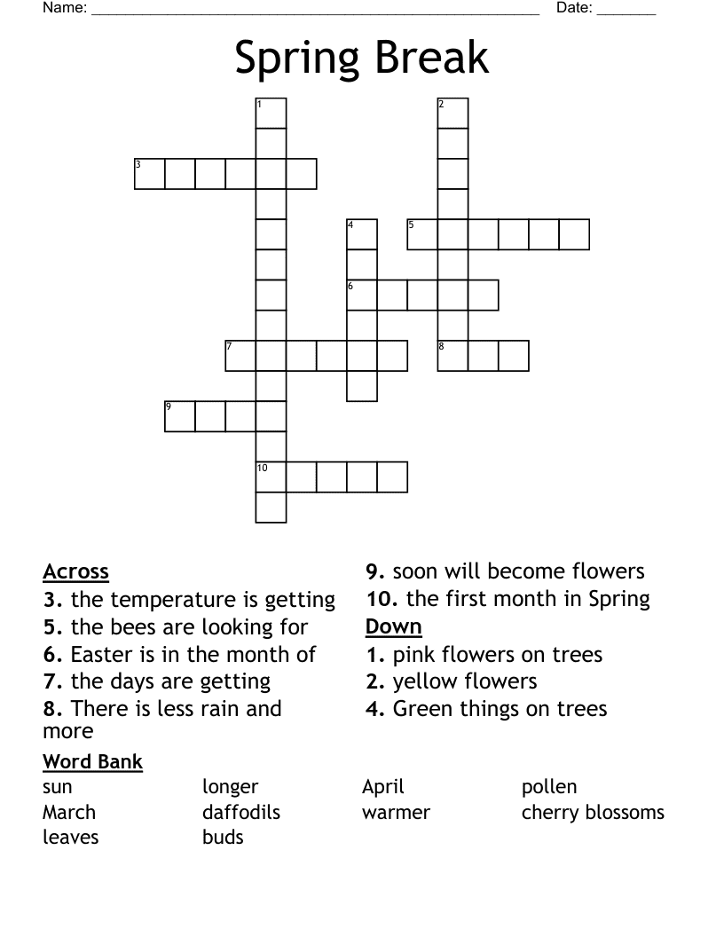 Spring Crossword Puzzles Simple Free Download And Print For You 