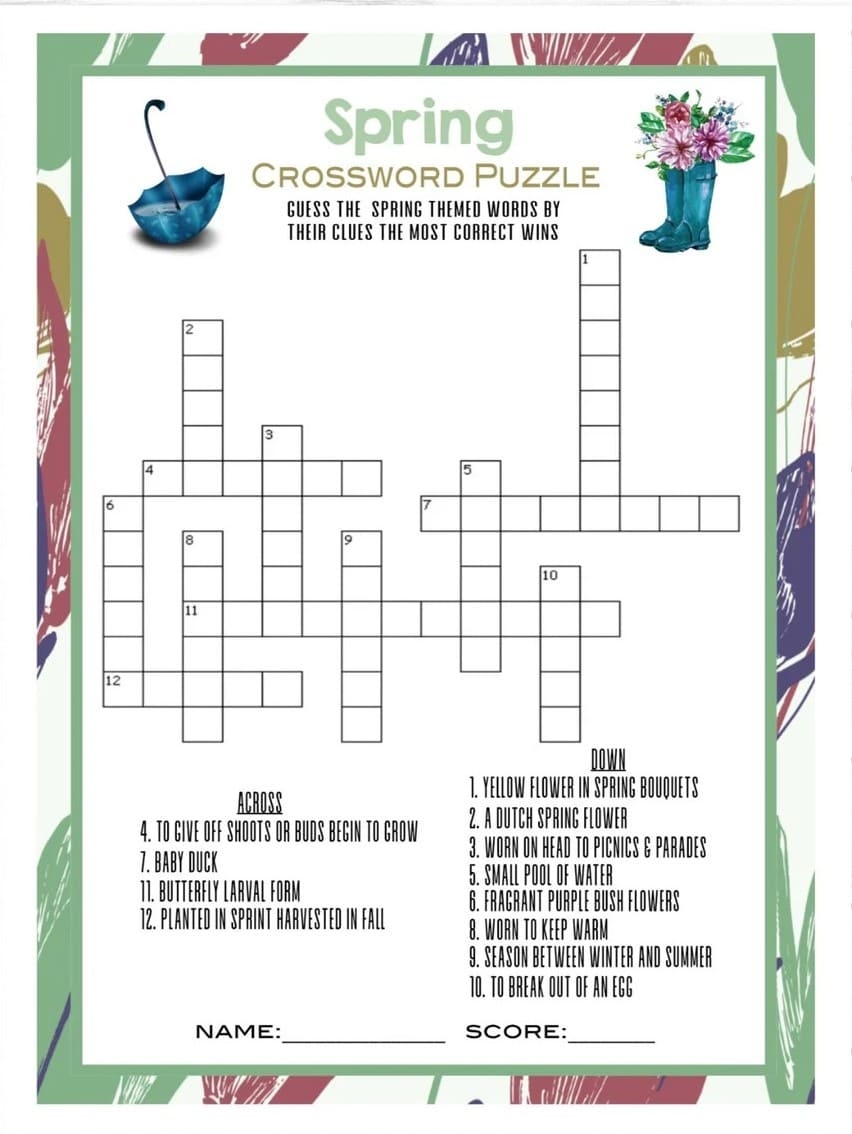 Spring Crossword Puzzles Worksheet Free Download And Print For You 