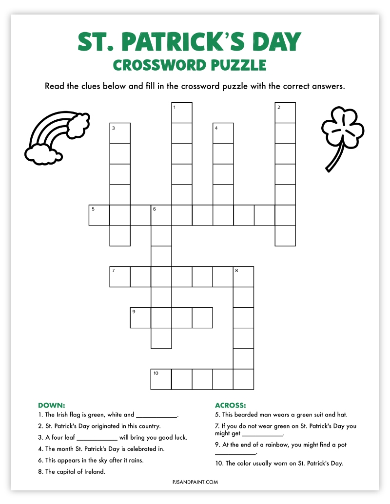 St Patrick S Day Crossword Puzzle Free Printable Templates